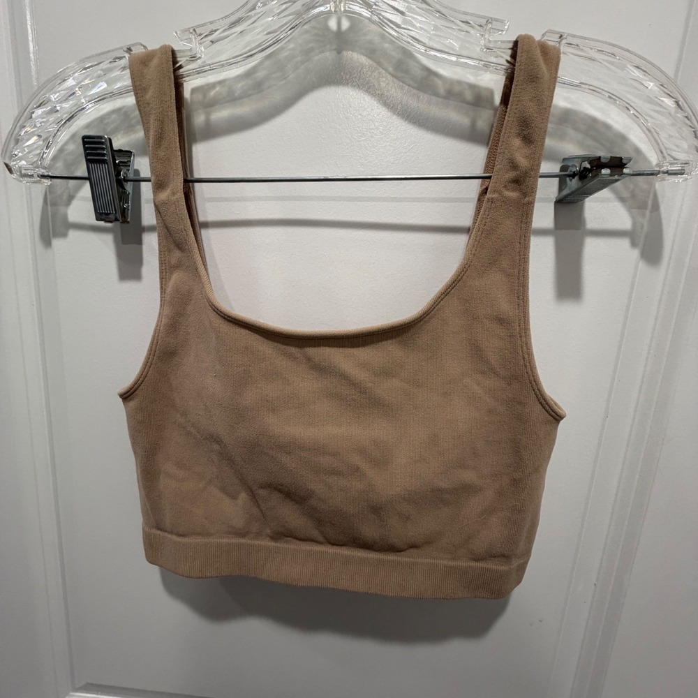 Unbranded Womens Crop‎ Top Seamless Ribbed Knit Tan Small